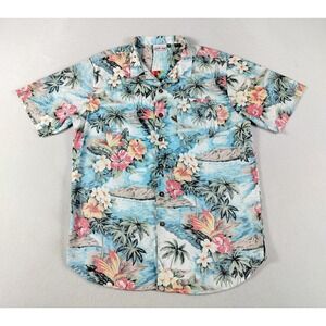 Ron Jon Surf Shop Shirt Mens Small Blue Hawaiian Floral Aloha‎ Surf Tropical